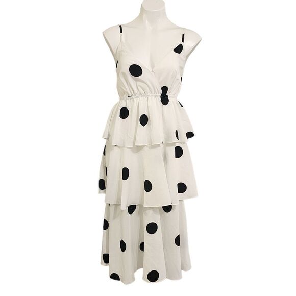 O.P.T Dresses & Skirts - O.P.T.  dress white & black polka-dot tiered midi S NWT
